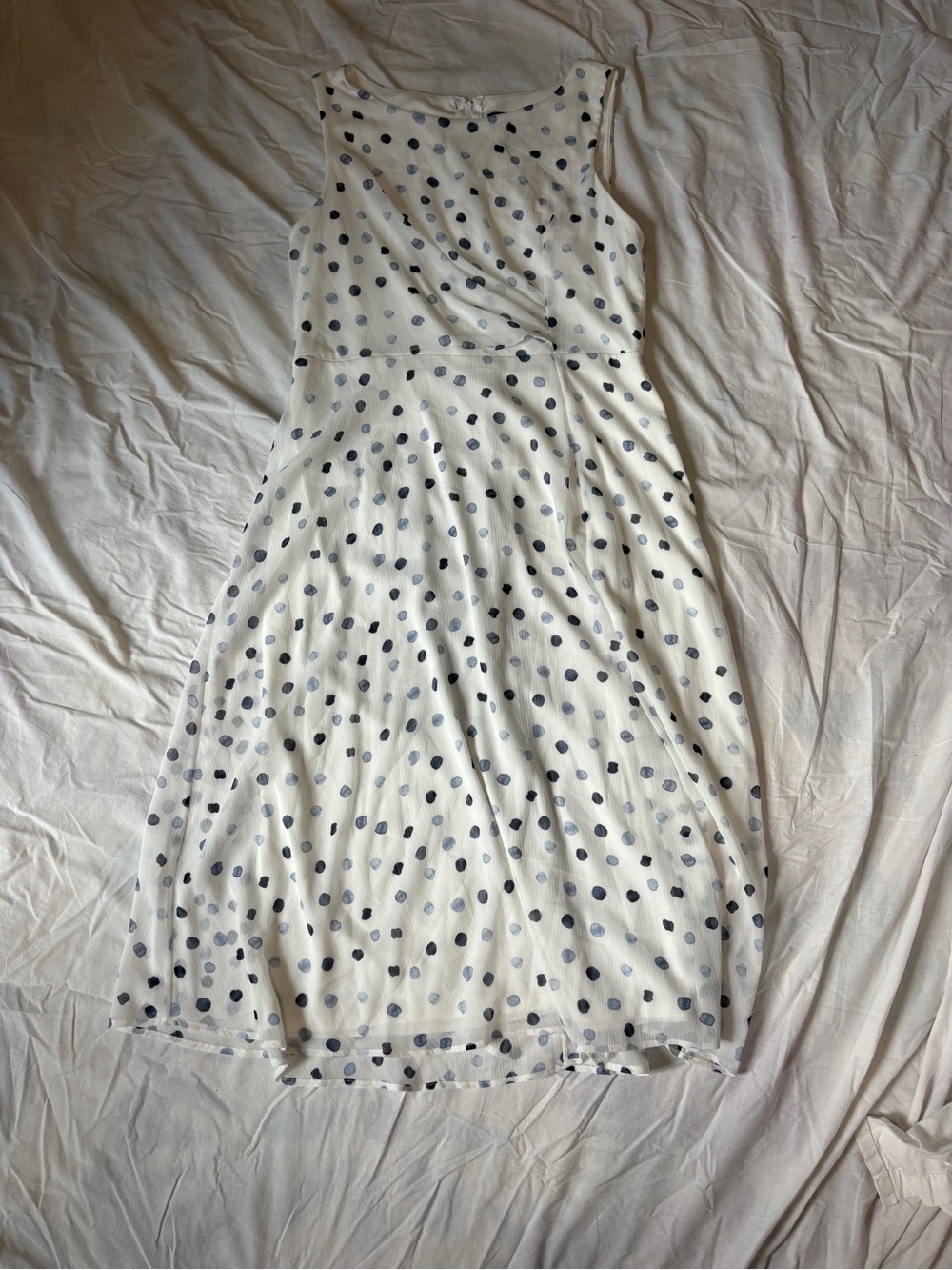 DKNY White Midi Dress with Navy Polka Dots